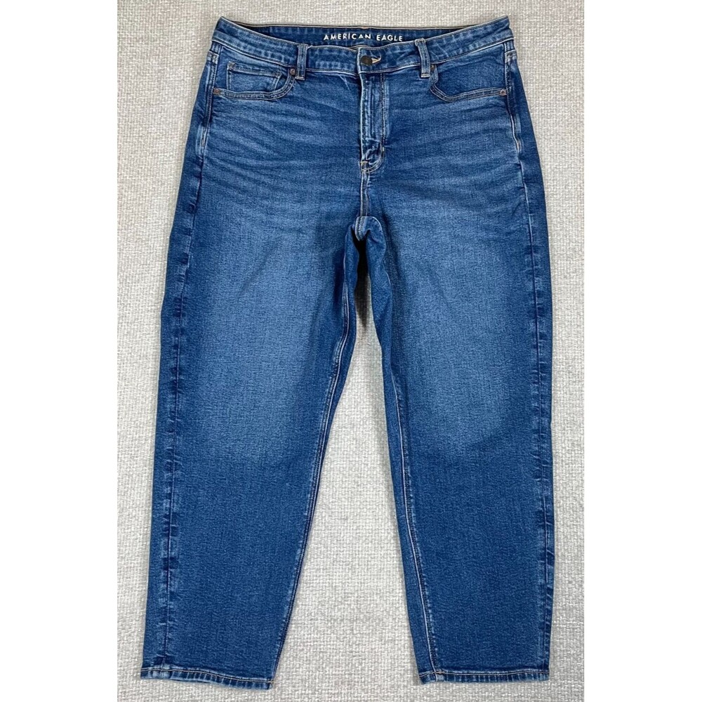 American Eagle Jeans Women's 16 Short Mom Jean Tapered Leg Blue Denim Stretch
